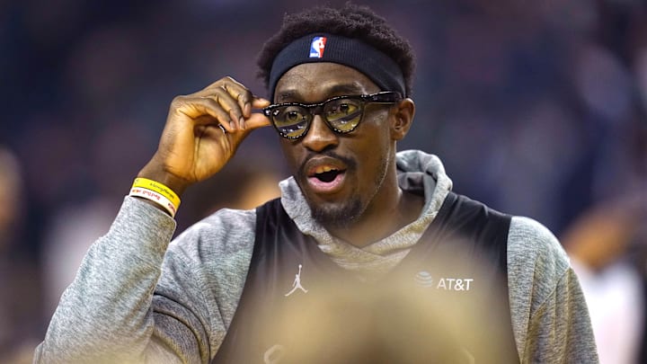 Feb 15, 2025; Oakland, CA, USA; Chuck’s Global Stars forward Pascal Siakam (43) of the Indiana Pacers interacts with fans during the NBA All Star-Practice at Oracle Arena. Mandatory Credit: Cary Edmondson-Imagn Images