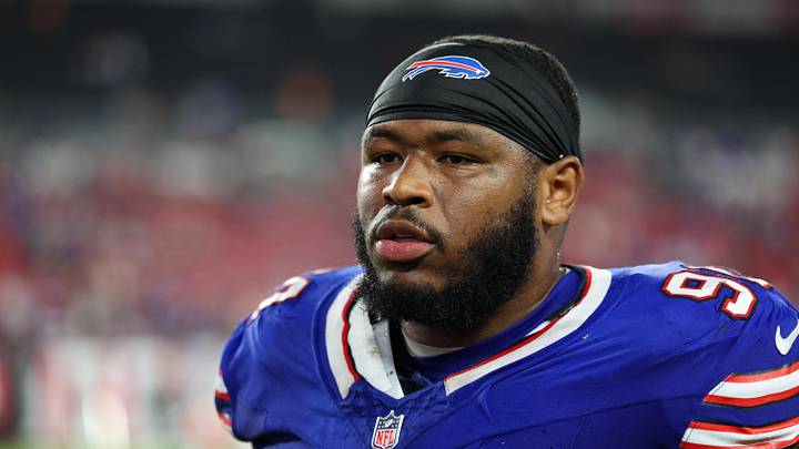 Buffalo Bills defensive tackle DeWayne Carter (90) looks on after a game against the Tampa Bay Buccaneers at Raymond James Stadium.