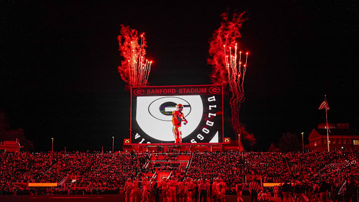 Nov 29, 2024; Athens, Georgia, USA; A general view of the stadium during the game between the Georgia Tech Yellow Jackets against the Georgia Bulldogs during the second half at Sanford Stadium. Mandatory Credit: Dale Zanine-Imagn Images