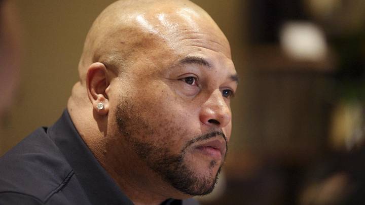 Mar 25, 2024; Orlando, FL, USA;  Las Vegas Raiders head coach Antonio Pierce talks to media during