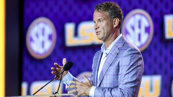Jul 23, 2026; Tampa, FL, USA; LSU Tigers head coach Lane Kiffin speaks to the press during SEC Football Kickoff Media Day at the Tampa Marriott. Mandatory Credit: Nathan Ray Seebeck-Imagn Images Jul 23, 2026; Tampa, FL, USA; LSU Tigers head coach Lane Kiffin speaks to the press during SEC Football Kickoff Media Day at the Tampa Marriott. Mandatory Credit: Nathan Ray Seebeck-Imagn Images