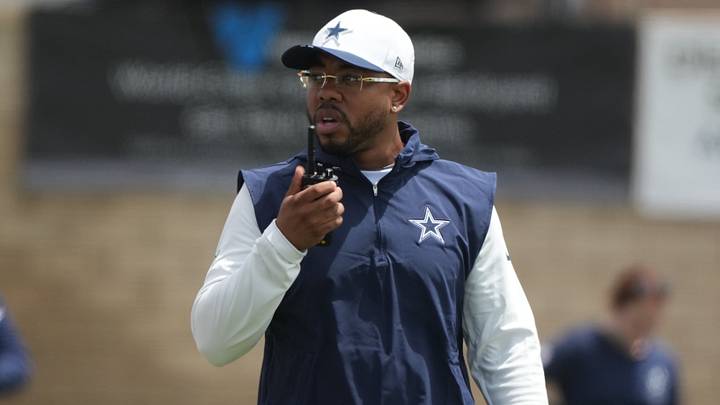 Dallas Cowboys defensive coordinator Christian Parker at training camp at River Ridge Playing Fields. Mandatory Credit: Kirby Lee-Imagn Images Dallas Cowboys defensive coordinator Christian Parker at training camp at River Ridge Playing Fields. Mandatory Credit: Kirby Lee-Imagn Images