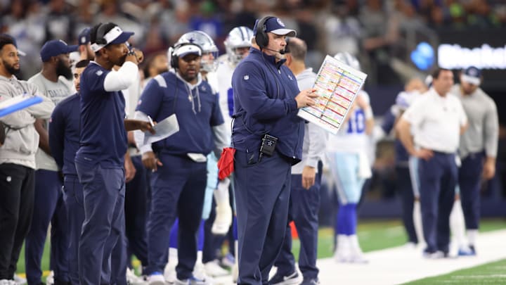 Nov 30, 2023; Arlington, Texas, USA; Dallas Cowboys head coach Mike McCarthy looks on during the