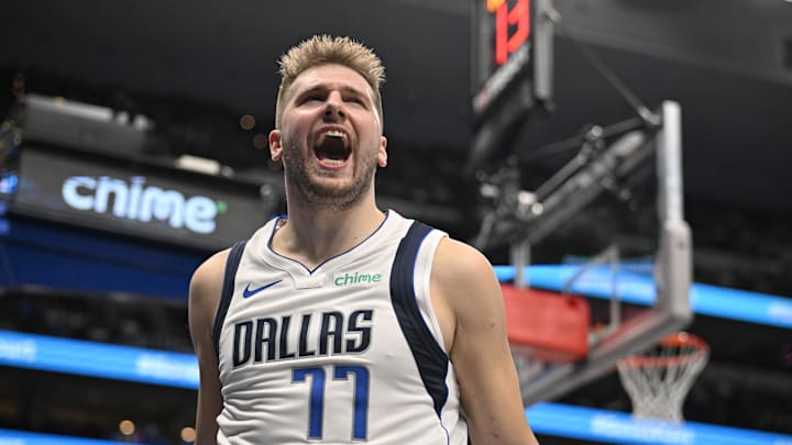 Dallas Mavericks guard Luka Doncic (77) against the Indiana Pacers at the American Airlines Center. 