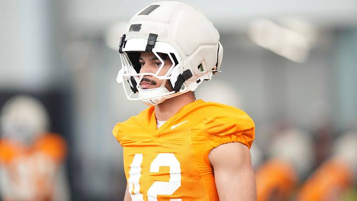 Tennessee football’s DJ Burks (42) during Vols spring football practice at University of Tennessee in Knoxville, Tennessee, March 25, 2026. Tennessee football’s DJ Burks (42) during Vols spring football practice at University of Tennessee in Knoxville, Tennessee, March 25, 2026.