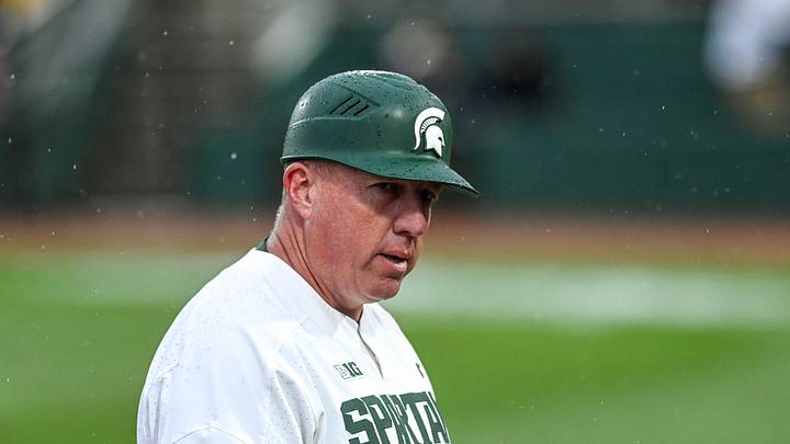 Michigan State's coach Jake Boss Jr. looks on during the sixth inning in the game against Michigan on Friday, April 15, 2022, at Jackson Field in Lansing.

220415 Msu Mich Baseball 144a