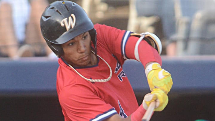 Brockton Rox's D'Angelo Ortiz, son of Red Sox great David Ortiz, hits a fly ball to Sea Unicorn's Hunter Yaworski, of Brooklyn, for an out Thursday during a game at Dodd Stadium in Norwich.

000 Sea Unicorns
