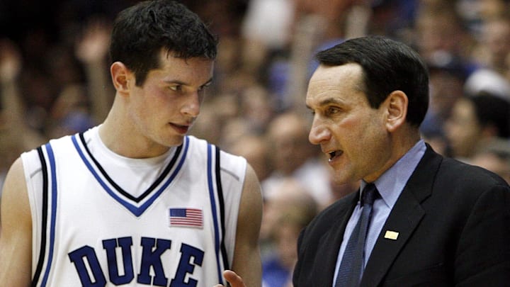 Duke basketball guard JJ Redick and head coach Mike Krzyzewski