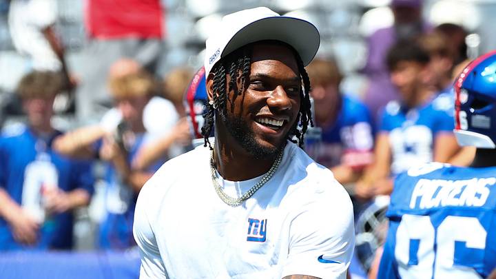 Aug 15, 2026; East Rutherford, New Jersey, USA; New York Giants wide receiver Malik Nabers (1) on the field before the game against the Minnesota Vikings at MetLife Stadium. Aug 15, 2026; East Rutherford, New Jersey, USA; New York Giants wide receiver Malik Nabers (1) on the field before the game against the Minnesota Vikings at MetLife Stadium.