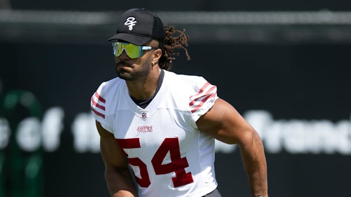 Jun 11, 2025; Santa Clara, CA, USA; San Francisco 49ers linebacker Fred Warner (54) works out during a team OTA at Levi's Stadium. Mandatory Credit: D. Ross Cameron-Imagn Images