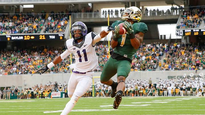 Baylor wide receiver Antwan Goodley (7) catches a pass against TCU during the Bears' 61-58 victory on Oct. 11, 2014, at McLane Stadium. / Kevin Jairaj-USA TODAY Sports Baylor wide receiver Antwan Goodley (7) catches a pass against TCU during the Bears' 61-58 victory on Oct. 11, 2014, at McLane Stadium. / Kevin Jairaj-USA TODAY Sports