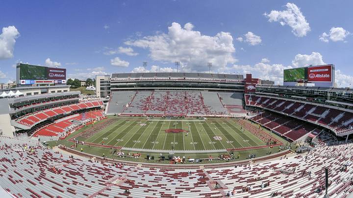 Sep 15, 2018; Fayetteville, AR, USA; Overall view of the field before the game between the Arkansas Razorbacks and the North Texas Mean Green at Donald W. Reynolds Razorback Stadium. Mandatory Credit: Justin Ford-Imagn Images
