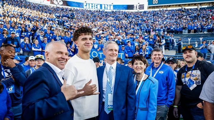 BYU commit Ryder Lyons attends the rivalry game against Utah