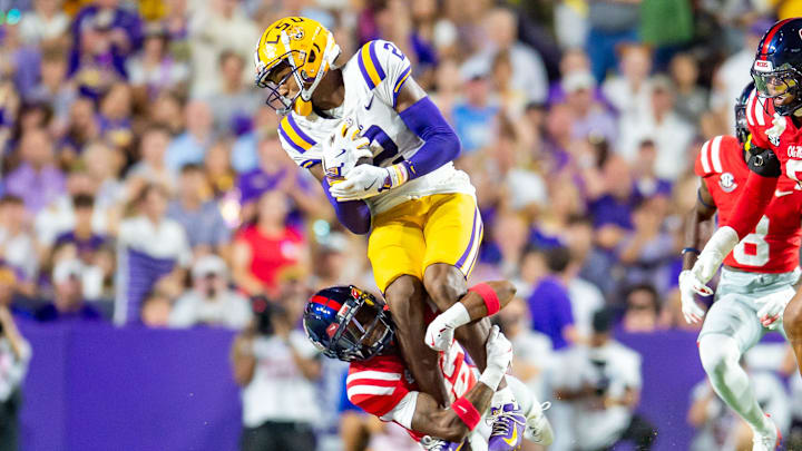 Kyren Lacy 2 runs the ball as the LSU Tigers take on the Ole Miss Rebels at Tiger Stadium in Baton Rouge, LA. Saturday, Oct. 12, 2024. Kyren Lacy 2 runs the ball as the LSU Tigers take on the Ole Miss Rebels at Tiger Stadium in Baton Rouge, LA. Saturday, Oct. 12, 2024.