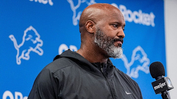 Detroit Lions executive vice president and general manager Brad Holmes speaks during media availability at Meijer Performance Center in Allen Park on Thursday, Jan. 8, 2026.