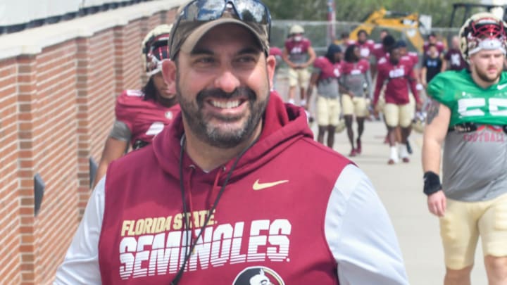 Florida State football and coaches players arrive for the fifth FSU spring football practice of the 2023 season on Thursday, March 23.

John Papuchis 1 Of 1