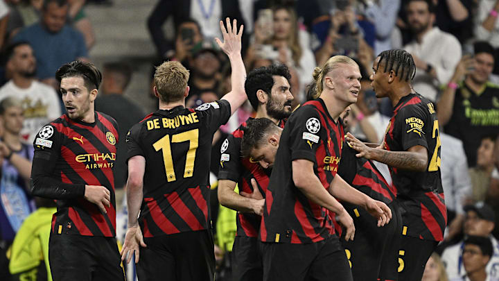 Jugadores del Manchester City celebran un gol.