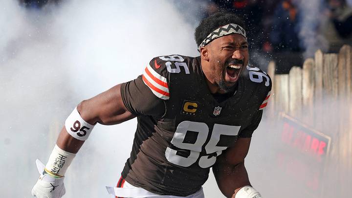 Former Cleveland Browns defensive end Myles Garrett (95) takes the field Former Cleveland Browns defensive end Myles Garrett (95) takes the field