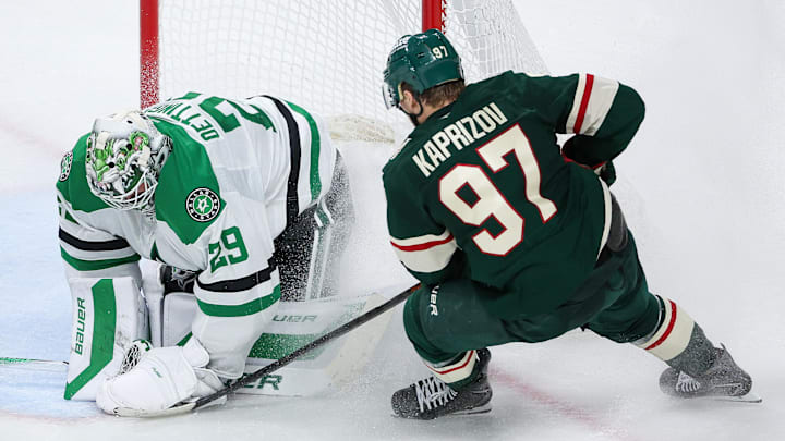 Wild forward Kirill Kaprizov has six points in four games of the first-round playoff series against the Stars. 