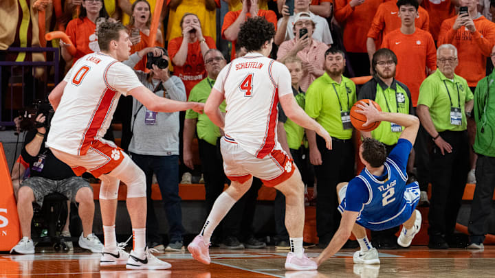 Duke v Clemson; Duke basketball freshman Cooper Flagg slips inside the final minute against Clemson
