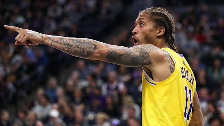 Jan 6, 2019; Minneapolis, MN, USA; Los Angeles Lakers forward Michael Beasley (11) argues a call during the fourth quarter against the Minnesota Timberwolves at Target Center. Mandatory Credit: Brace Hemmelgarn-Imagn Images Jan 6, 2019; Minneapolis, MN, USA; Los Angeles Lakers forward Michael Beasley (11) argues a call during the fourth quarter against the Minnesota Timberwolves at Target Center. Mandatory Credit: Brace Hemmelgarn-Imagn Images
