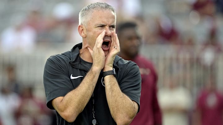 Sep 2, 2024; Tallahassee, Florida, USA; Florida State Seminoles head coach Mike Norvell before the game against the Boston College Eagles at Doak S. Campbell Stadium. Mandatory Credit: Melina Myers-Imagn Images