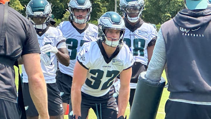 Safety Reed Blankenship prepares to do a drill during an Eagles OTA practice on June 3, 2025.