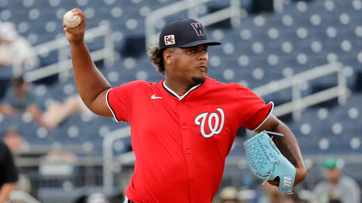 Feb 22, 2025; West Palm Beach, Florida, USA; Right hand pitcher Jarlin Susana throws a pitch in the sixth inning against the Houston Astros at CACTI Park of the Palm Beaches. Mandatory Credit: Reinhold Matay-Imagn Images