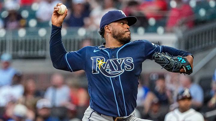 Sep 8, 2026; Cumberland, Georgia, USA; Tampa Bay Rays pitcher Freddy Peralta (51) pitches against the Atlanta Braves during the first inning at Truist Park. Mandatory Credit: Dale Zanine-Imagn Images Sep 8, 2026; Cumberland, Georgia, USA; Tampa Bay Rays pitcher Freddy Peralta (51) pitches against the Atlanta Braves during the first inning at Truist Park. Mandatory Credit: Dale Zanine-Imagn Images