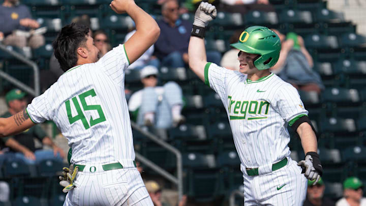 Ryan Cooney and Dominic Hellman were the hitting stars for Oregon Friday night. Cooney single and walked and stole two bases, while Hellman drove in both runs in a 2-1 victory over UCLA.
