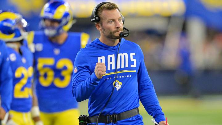 Los Angeles Rams head coach Sean McVay celebrates a touchdown during the third quarter against the Buffalo Bills. Los Angeles Rams head coach Sean McVay celebrates a touchdown during the third quarter against the Buffalo Bills.