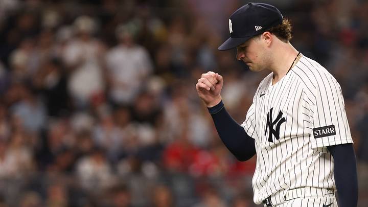 Aug 28, 2026; Bronx, New York, USA; New York Yankees pitcher Cam Schlittler (31) reacts after exiting the game against the Boston Red Sox during the sixth inning at Yankee Stadium. Mandatory Credit: Tom Horak-Imagn Images Aug 28, 2026; Bronx, New York, USA; New York Yankees pitcher Cam Schlittler (31) reacts after exiting the game against the Boston Red Sox during the sixth inning at Yankee Stadium. Mandatory Credit: Tom Horak-Imagn Images