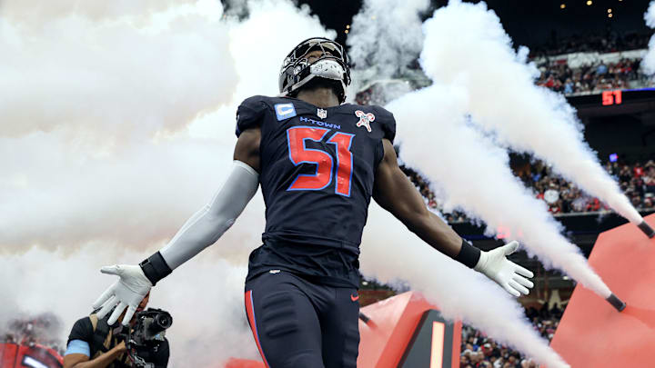 Dec 25, 2024; Houston, Texas, USA;  Houston Texans defensive end Will Anderson Jr. (51) runs onto the field before the game against the Baltimore Ravens at NRG Stadium. Mandatory Credit: Troy Taormina-Imagn Images