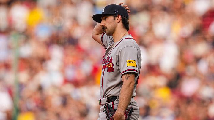 May 26, 2026; Boston, Massachusetts, USA;  Atlanta Braves pitcher Spencer Strider (99) on the mound against the Boston Red Sox in the first inning at Fenway Park. Mandatory Credit: David Butler II-Imagn Images
