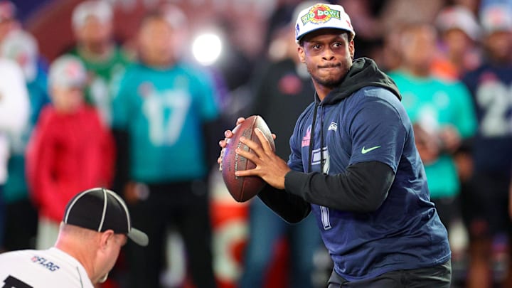 Feb 1, 2024; Orlando, FL, USA;  Seattle Seahawks quarterback Geno Smith (7) participates in the NFL
