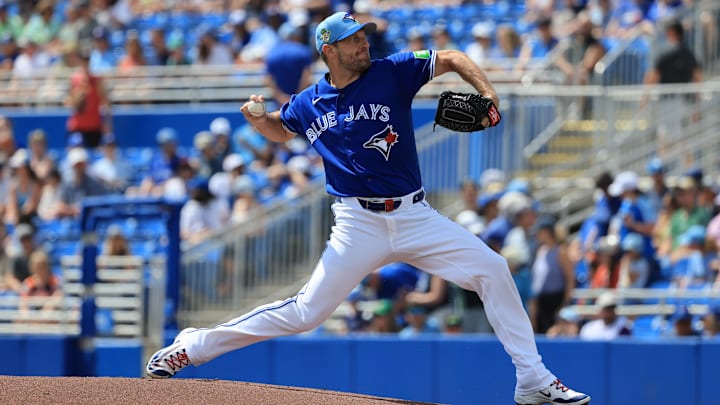 Toronto Blue Jays starting pitcher Max Scherzer (31) throws a pitch.