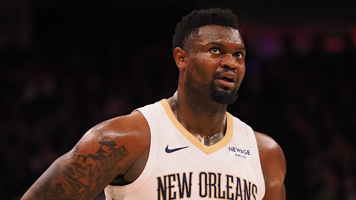 Feb 8, 2025; Sacramento, California, USA; New Orleans Pelicans forward Zion Williamson (1) between plays against the Sacramento Kings during the third quarter at Golden 1 Center. Mandatory Credit: Kelley L Cox-Imagn Images