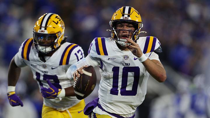 Oct 10, 2026; Lexington, Kentucky, USA; LSU Tigers quarterback Sam Leavitt (10) runs the ball during the first quarter against the Kentucky Wildcats at Kroger Field. Mandatory Credit: Jordan Prather-Imagn Images Oct 10, 2026; Lexington, Kentucky, USA; LSU Tigers quarterback Sam Leavitt (10) runs the ball during the first quarter against the Kentucky Wildcats at Kroger Field. Mandatory Credit: Jordan Prather-Imagn Images