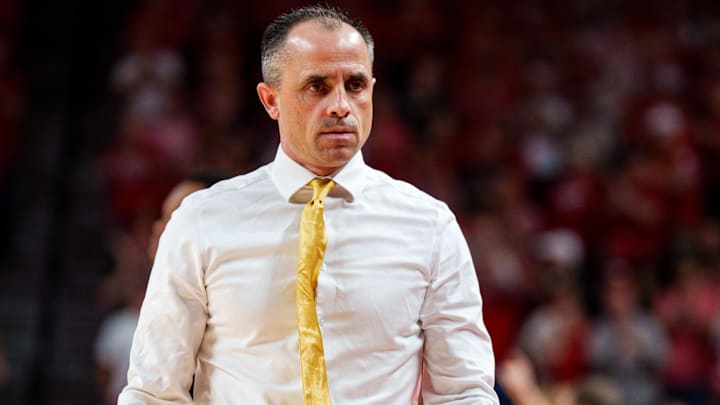 Mar 8, 2026; Lincoln, Nebraska, USA; Iowa Hawkeyes head coach Ben McCollum during the first half against the Nebraska Cornhuskers at Pinnacle Bank Arena. Mandatory Credit: Dylan Widger-Imagn Images