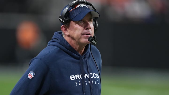 Dec 7, 2025; Paradise, Nevada, USA; Denver Broncos head coach Sean Payton on the sidelines against the Las Vegas Raiders during the second half at Allegiant Stadium. Mandatory Credit: Kirby Lee-Imagn Images Dec 7, 2025; Paradise, Nevada, USA; Denver Broncos head coach Sean Payton on the sidelines against the Las Vegas Raiders during the second half at Allegiant Stadium. Mandatory Credit: Kirby Lee-Imagn Images