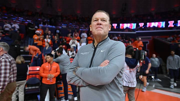 Dec 13, 2025; Champaign, Illinois, USA; Illinois Fighting Illini head coach Brad Underwood before the first half against the Nebraska Cornhuskers at State Farm Center. Mandatory Credit: Ron Johnson-Imagn Images Dec 13, 2025; Champaign, Illinois, USA; Illinois Fighting Illini head coach Brad Underwood before the first half against the Nebraska Cornhuskers at State Farm Center. Mandatory Credit: Ron Johnson-Imagn Images