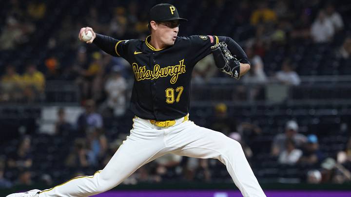 Jul 28, 2026; Pittsburgh, Pennsylvania, USA; Pittsburgh Pirates relief pitcher Ron Marinaccio (97) pitches against the Arizona Diamondbacks during the ninth inning at PNC Park. Mandatory Credit: Charles LeClaire-Imagn Images Jul 28, 2026; Pittsburgh, Pennsylvania, USA; Pittsburgh Pirates relief pitcher Ron Marinaccio (97) pitches against the Arizona Diamondbacks during the ninth inning at PNC Park. Mandatory Credit: Charles LeClaire-Imagn Images