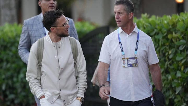 Miami Dolphins head coach Mike McDaniel, left, and Baltimore Ravens head coach John Harbaugh attend the NFL Annual League Meeting at The Breakers. Miami Dolphins head coach Mike McDaniel, left, and Baltimore Ravens head coach John Harbaugh attend the NFL Annual League Meeting at The Breakers.