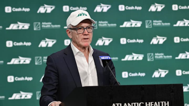 Jan 27, 2025; Florham Park, NJ, USA; New York Jets owner Woody Johnson speaks during an introductory press conference at Atlantic Health Jets Training Center. Mandatory Credit: John Jones-Imagn Images Jan 27, 2025; Florham Park, NJ, USA; New York Jets owner Woody Johnson speaks during an introductory press conference at Atlantic Health Jets Training Center. Mandatory Credit: John Jones-Imagn Images