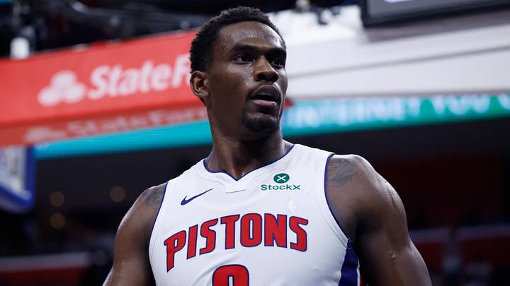 Apr 22, 2026; Detroit, Michigan, USA; Detroit Pistons center Jalen Duren (0) reacts during the second half against the Orlando Magic during game two of the first round of the 2026 NBA Playoffs at Little Caesars Arena. Mandatory Credit: Rick Osentoski-Imagn Images