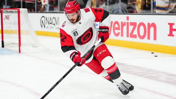Jun 6, 2026; Las Vegas, Nevada, USA; Carolina Hurricanes center Logan Stankoven (22) warms up prior to game three of the 2026 Stanley Cup Final against the Vegas Golden Knights at T-Mobile Arena. Mandatory Credit: Stephen R. Sylvanie-Imagn Images Jun 6, 2026; Las Vegas, Nevada, USA; Carolina Hurricanes center Logan Stankoven (22) warms up prior to game three of the 2026 Stanley Cup Final against the Vegas Golden Knights at T-Mobile Arena. Mandatory Credit: Stephen R. Sylvanie-Imagn Images
