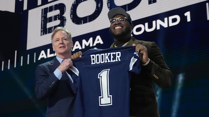 NFL commissioner Roger Goodell with Alabama Crimson Tide offensive lineman Tyler Booker.