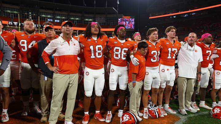 Oct 3, 2026; Clemson, South Carolina, USA; Clemson Tigers head coach Dabo Swinney with his team after the game against the Miami Hurricanes at Memorial Stadium. Mandatory Credit: Ashley Tumlin-Imagn Images Oct 3, 2026; Clemson, South Carolina, USA; Clemson Tigers head coach Dabo Swinney with his team after the game against the Miami Hurricanes at Memorial Stadium. Mandatory Credit: Ashley Tumlin-Imagn Images