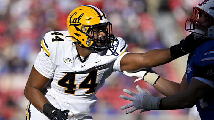 Cal's Xavier Carlton tries to gain an advantage in the pass rush against SMU last year.