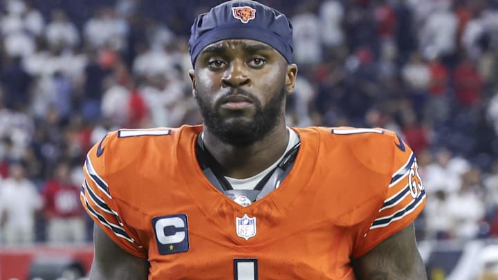 Sep 15, 2024; Houston, Texas, USA; Chicago Bears cornerback Jaylon Johnson (1) after the game against the Houston Texans at NRG Stadium. Sep 15, 2024; Houston, Texas, USA; Chicago Bears cornerback Jaylon Johnson (1) after the game against the Houston Texans at NRG Stadium.